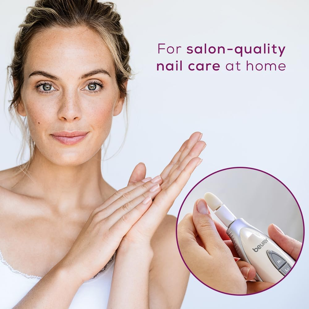 Beurer MP 41 Manicure Pedicure Kit Electric Nail File with 7 Attachments Bright LED Light for Nail Grooming with Storage Bag White 1 Pack