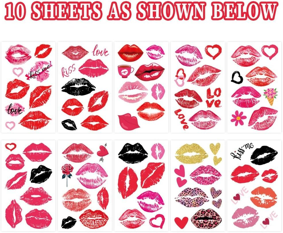 10 Sheets Halloween Lips Print Face Tattoo Stickers for Adults, Men, Women, Girls, Children, Halloween Party Make-Up image number 3