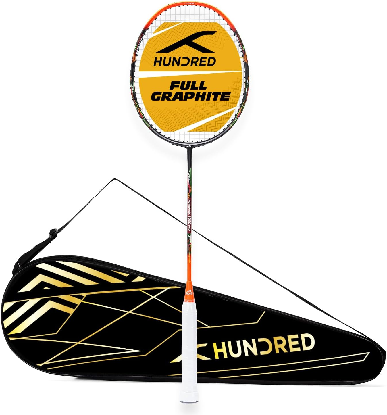 HUNDRED Powertek 1000 PRO Graphite Strung Badminton Racket with Full Racket Cover