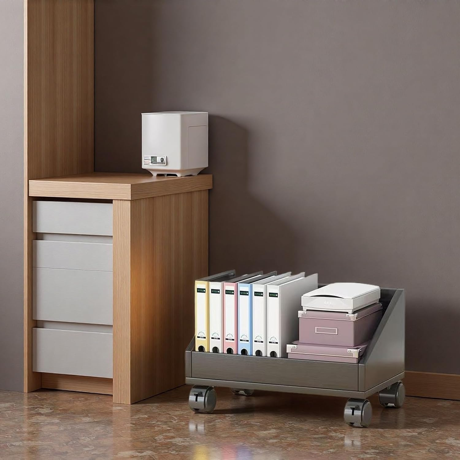 Mobile Organiser Wooden Bookshelf, Office Desk Display Shelf Unit, Book Storage Bookcase, Books Shelves A253 (Black) - White image number 6