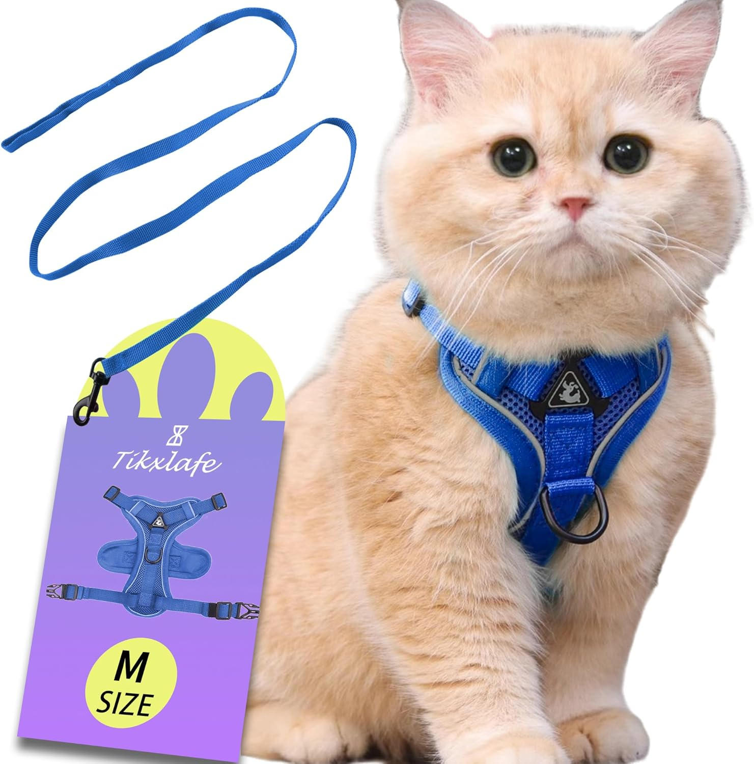Tikxlafe Cat Harness with Leash, 150 Cm, Cat Leash with Harness, Polyester, Adjustable Cat Leash Set, Escape Proof for Kittens (Blue, M) image number 6