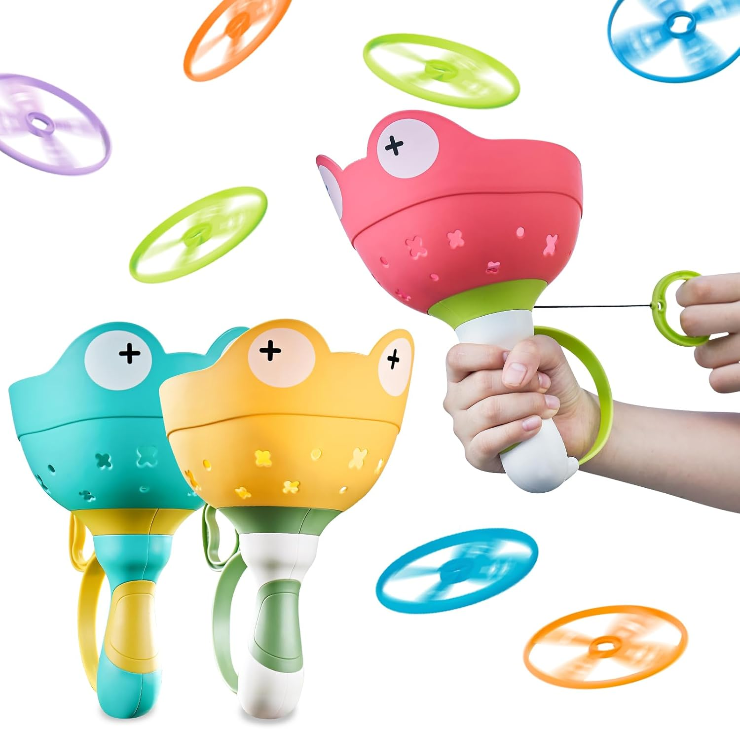 Kids Outdoor Toys for 3 4 5 6 7 8 Years Old Boys Girls, Flying Discs Launcher Toys Manual Capture Catching Games, outside Toy for Toddlers Age 3-5 6-8, Outdoor Play Equipment Summer Gifts