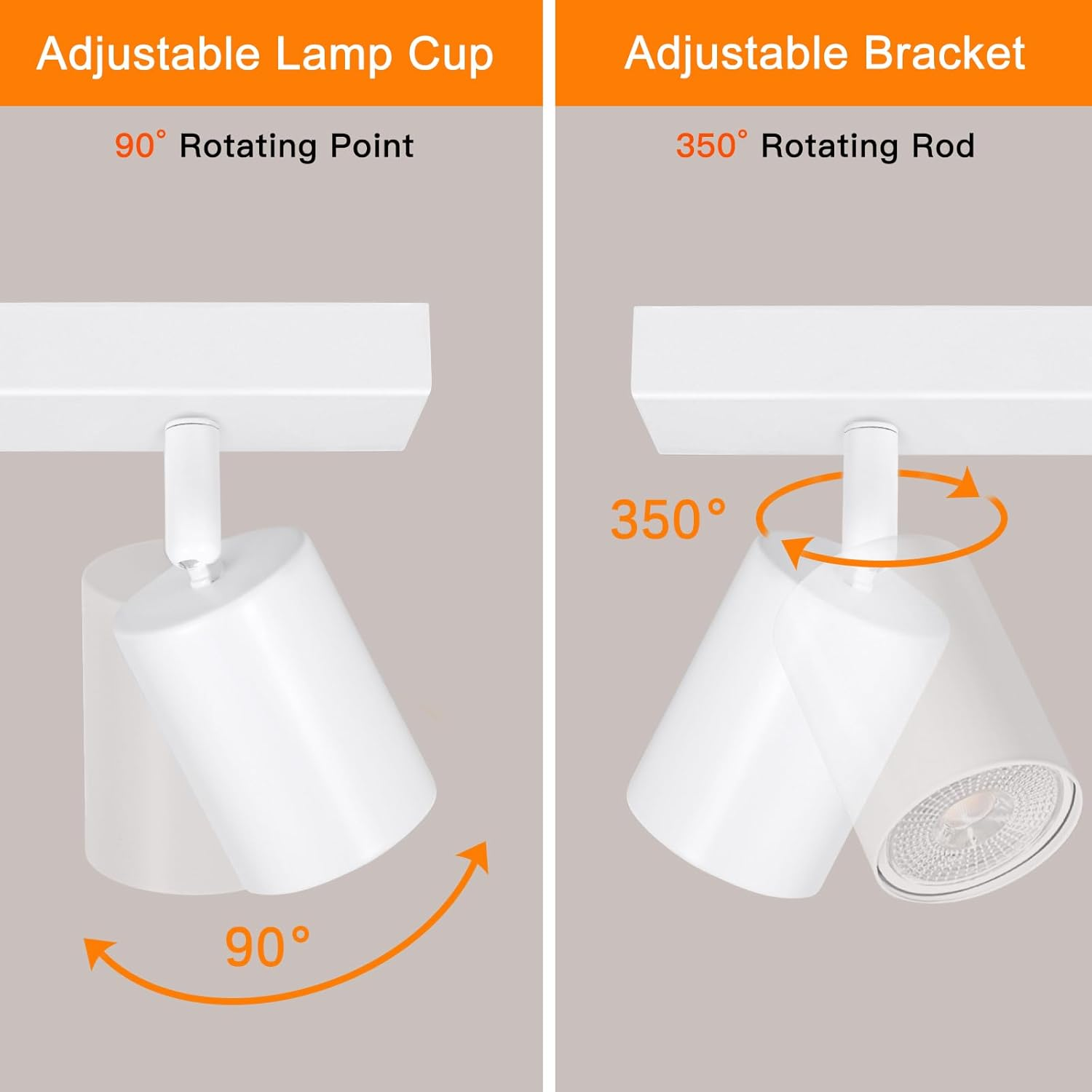 Ketom Adjustable 4 Way Ceiling Spotlight Fitting - GU10 LED Ceiling Light Rotatable - Indoor Spotlights Ceiling Lights - Modern White Metal Ceiling Spotlight - GU10 Bulb Base - Bulb Not Included image number 2