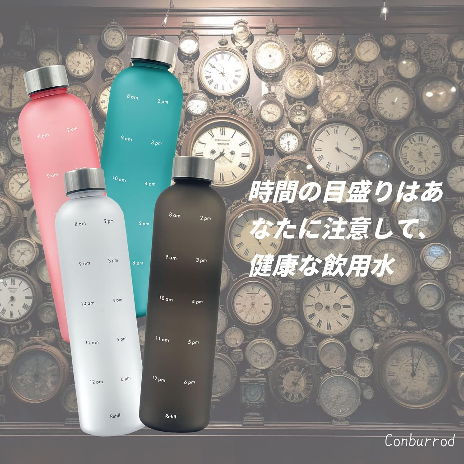 Lightweight Water Bottle Water Bottle 1000Ml with Time Marker Transparent Mint Motivational Measuring Time and Volume BPA Free Frosted Plastic Screw-In Stainless Steel Lid for Gym, Sports - Red image number 3