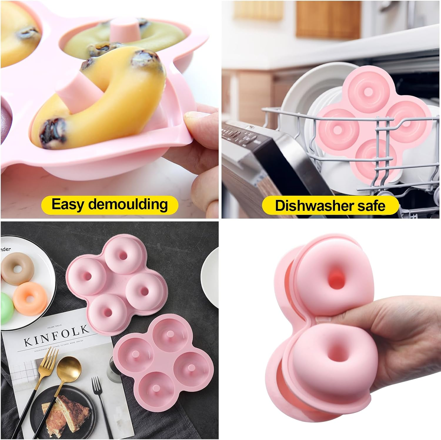 YINARONG 2 Pcs Air Fryer Donut Mold,Donut Pan,Reusable Donut Molds, Silicone Doughnut Mold, Cavity Non-Stick Bagel Pan,Ninja 2Qt-8Qt Air Fryer Accessories, Donut Pan for Baking image number 4