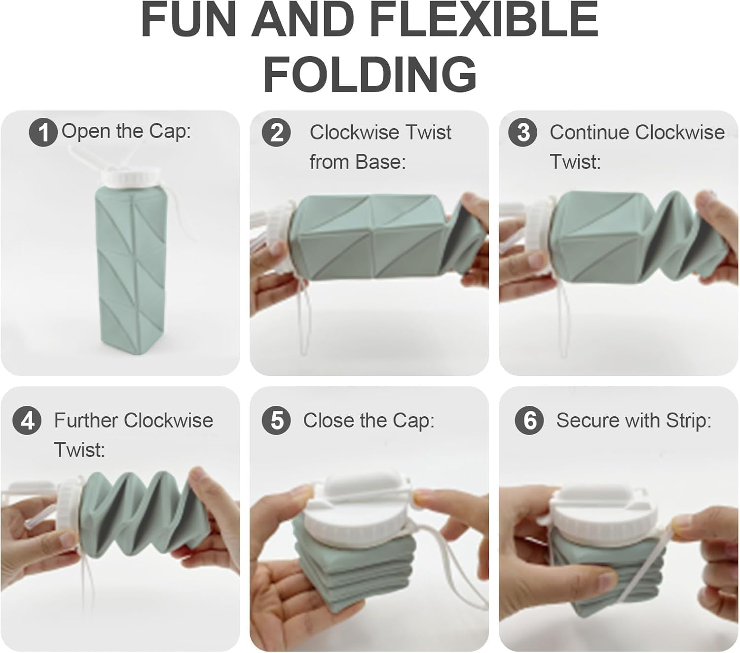 2 Pieces Collapsible Water Bottles 620Ml - Foldable & Reusable BPA Free Travel Water Bottles, Must-Have Travel Accessories for Travel, Sports & Kids | Foldable Water Bottle Set in Green & Pink image number 4