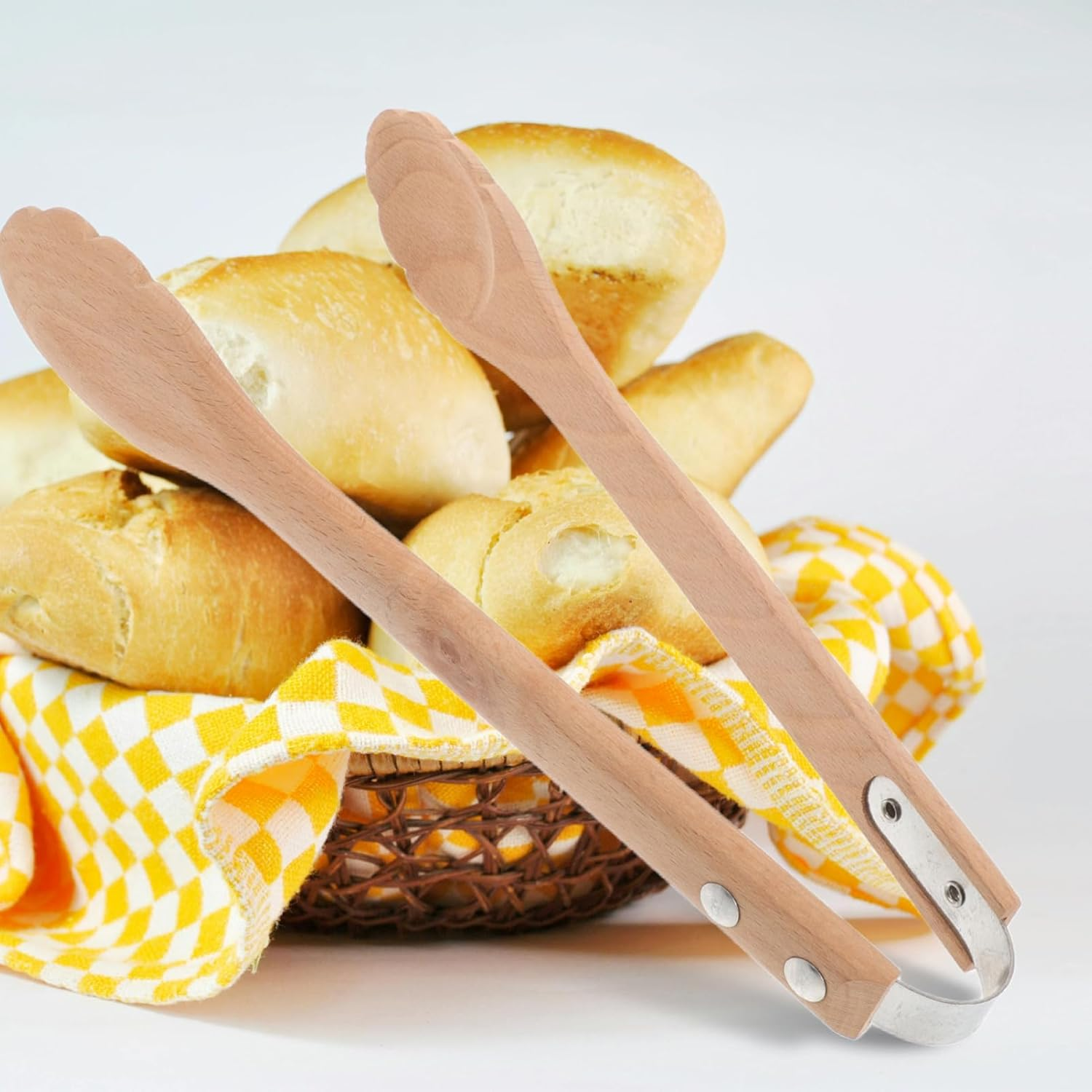 SOLUSTRE Cooking Tongs Natural Wood Heat-Resistant Food Serving Tongs for Kitchen Grilling Accessories image number 1