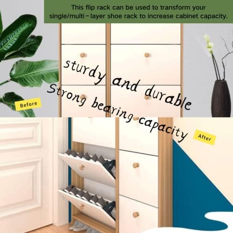 Yosoo123 4Pcs/Set Shoes Drawer Hinge Home Furniture Cabinet Hinge Flip Plate Frame Turning Rack Accessory Household Shoe Organizer for Bedroom Living Room image number 2