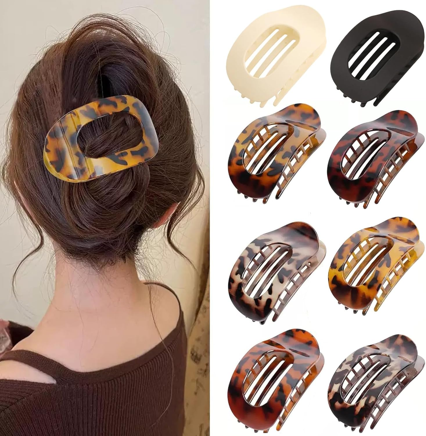 8 PCS Flat Hair Clips French round Lay down Hair Claw Clips for Women Girls Strong Hold Hair Barrettes for Thick Thin Hair Comfortable Curved Flat Clips for Lying Driving and More image number 4