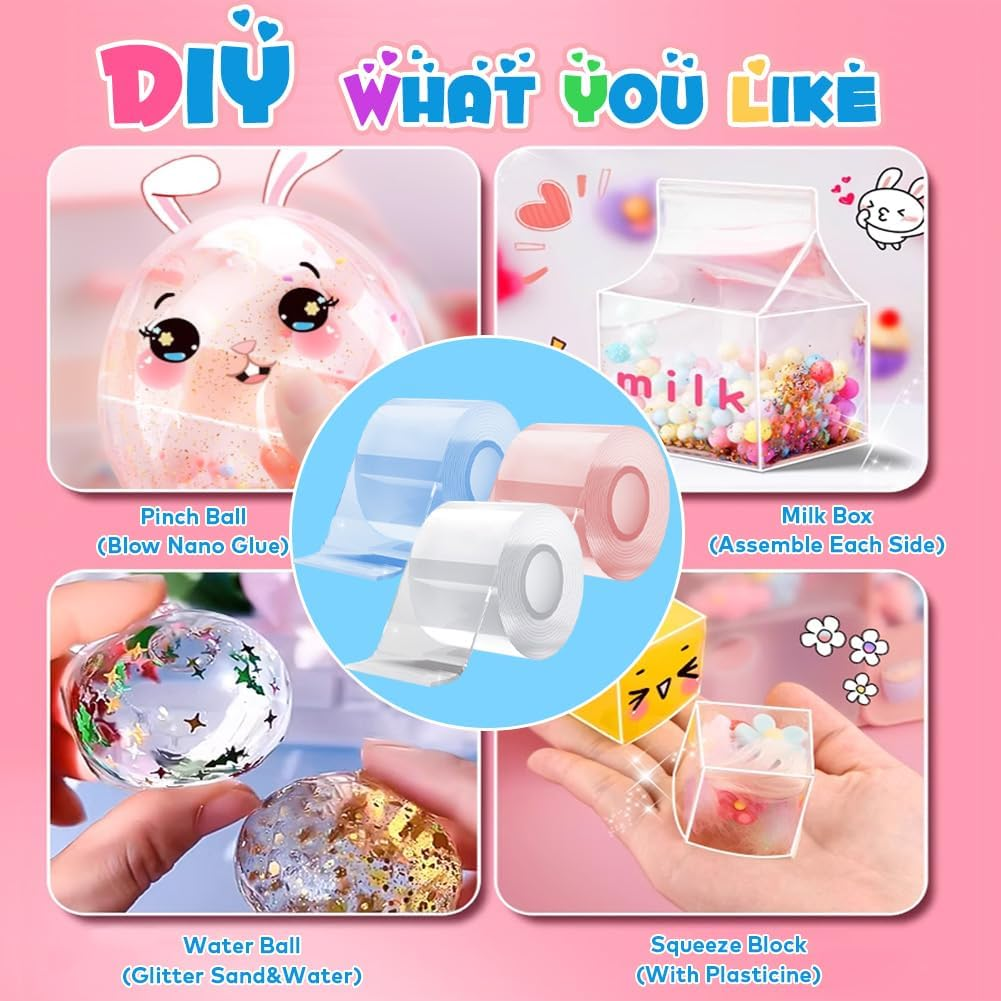 71PCS Nano Tape Bubble Kit with Carry Bag A4,TINY SPARK Nano Bubble Tape Kit with 30Pcs Straws,12Pcs Glitter and Inflator,10Pcs Stickers,Colorful Beads&Accessories,Bubble Balloons DIY Party Favors - Blue image number 6