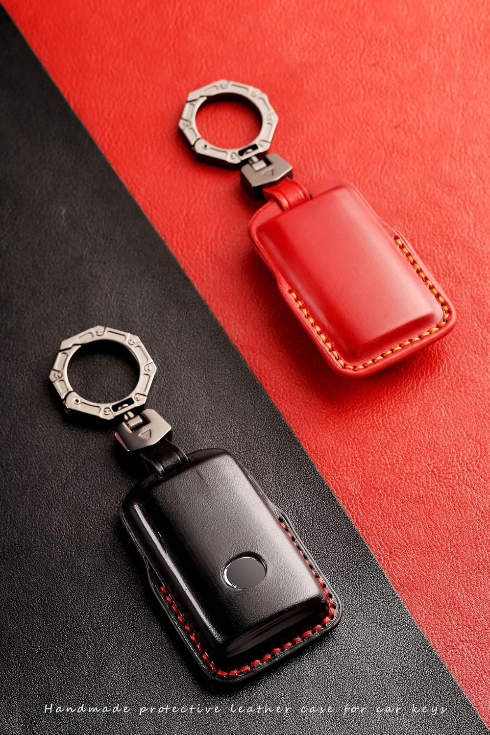 Ontto Leather Car Key Fob Cover Fit for Mazda 3 Alexa Mazda 3 CX-30 CX-5 CX-9 Mazda 3 Sedan 2019 2020 Smart Leather Key Case Keyring Key Shell Holder Bag Keychian image number 5