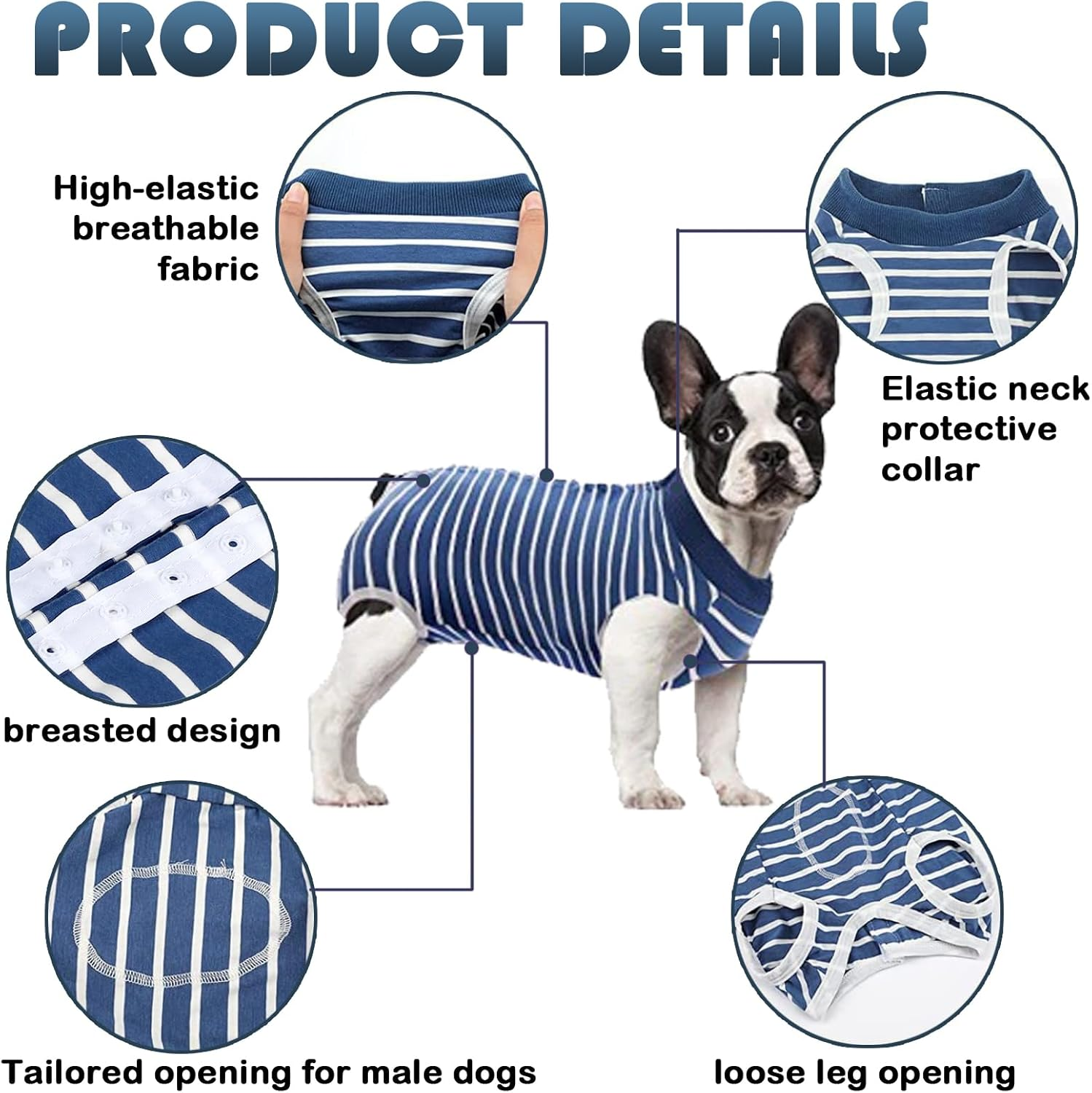 TYXHXTF 2PCS Dog Surgery Recovery Suit Dog after Surgery,Dog Recovery Suit Female Male,Dog Body Suit after Surgery,Post Surgery Dog Onesie,Adjustable Dog Post Surgery Body Suit(Blue) image number 6