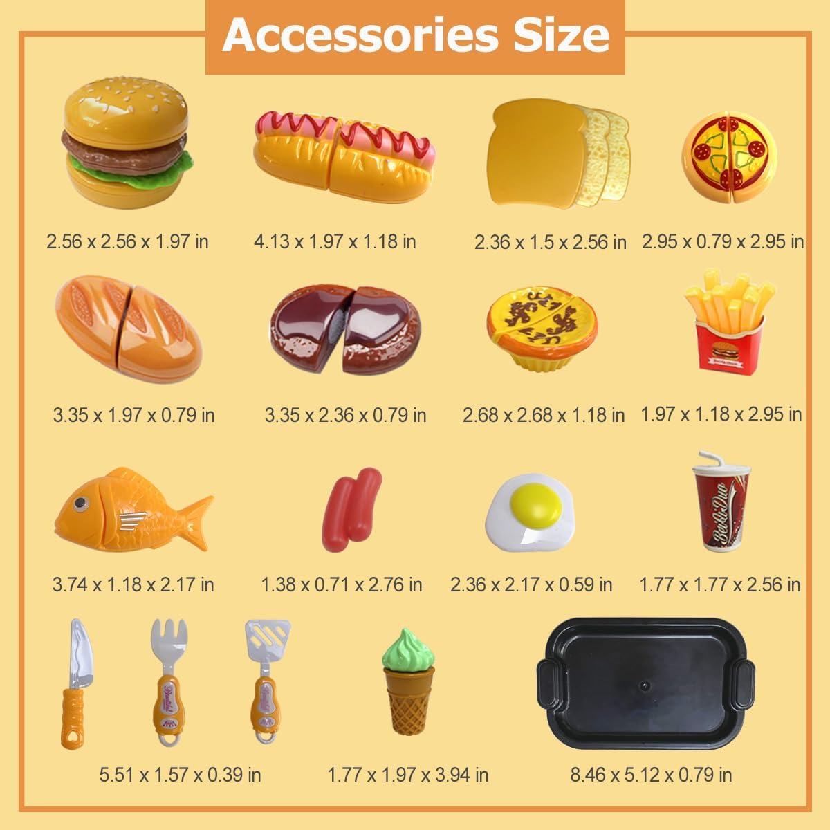 Play Food Toy Set for Kids Kitchen, Pretend Removable Fast Food Playset Cutting Toy with Hamburger ＆ French Fries Combo, Role Play Educational Kitchen Toy for Boys or Girls image number 6