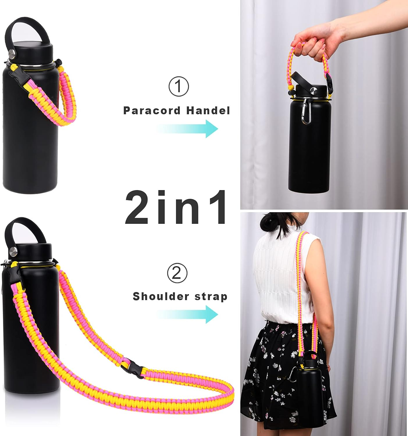 Paracord Handle with Shoulder Strap for Hydro Flask Bottle Strap