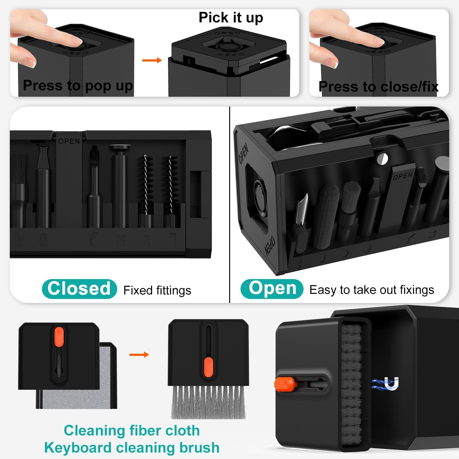 VICHYIE 32 in 1 Keyboard Cleaning Kit with Brush, Computer Laptop Cleaner Kit, Phone Cleaning Tool, Multi-Function Cleaner Kit for Earbuds, Cellphones, PC, Camera, Electronics Devices (Black) image number 3