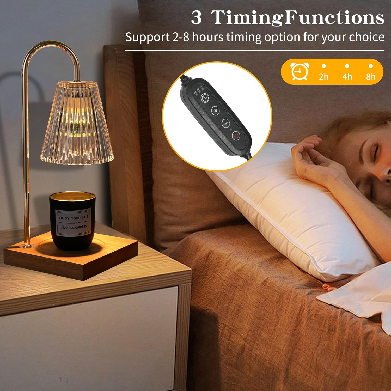 Candle Warmer Lamp with Timer, Electric Candle Lamp Warmer, Mom Birthday Gifts for Room, House Warming Gifts New Home Bedroom Decor for Couples, Wax Melt Warmer with 2 Bulbs (Clear) image number 4