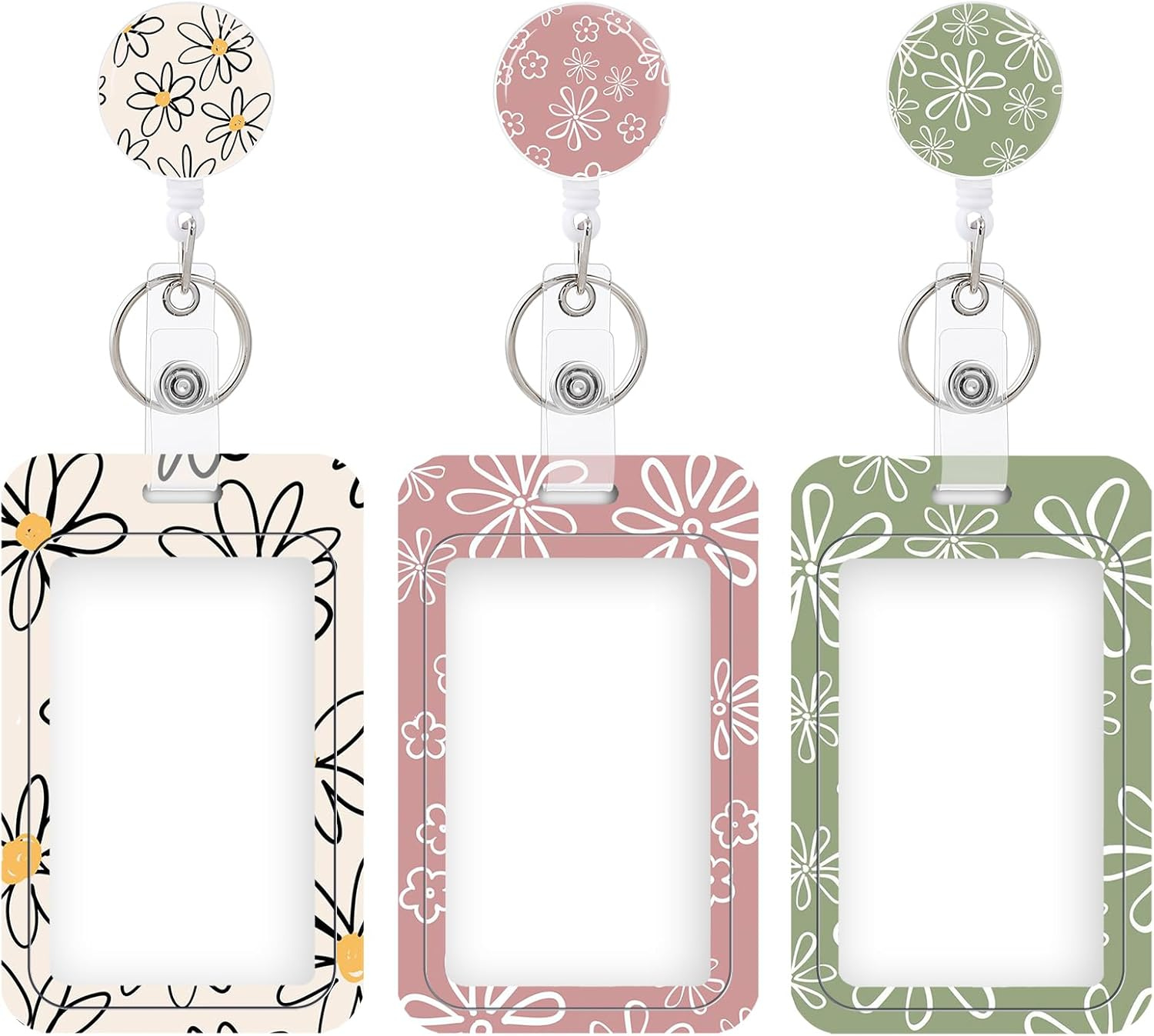 3 Set Heavy Duty Badge Holder with Retractable Reel,Id Badge Holder Key Card Work Badge Clip for Nurse Teacher Student Office Women Men - Butterfly image number 2