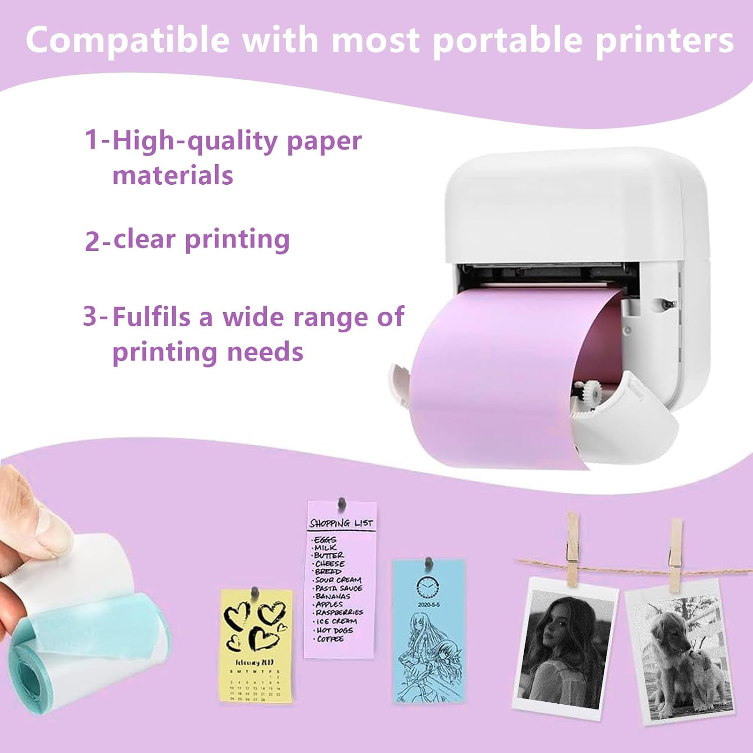 5 Rolls of Mini Printer Sticker Paper Roll, Thermal White Printer Paper, 57 * 25Mm Thermal Self-Adhesive Paper, for Photo Office Receipt Label Note QR Code Inkless Printing image number 4