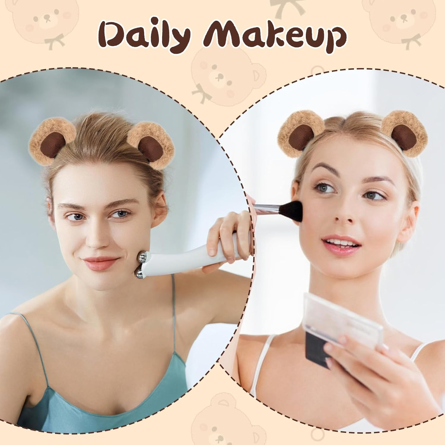 Fayrvind Bear Ears Headband Cute Plush Cartoon Animal Ear Costume Accessories for Halloween,Party,Daily Dress up Costume Headwear and Wear for Makeup Washing Face image number 3