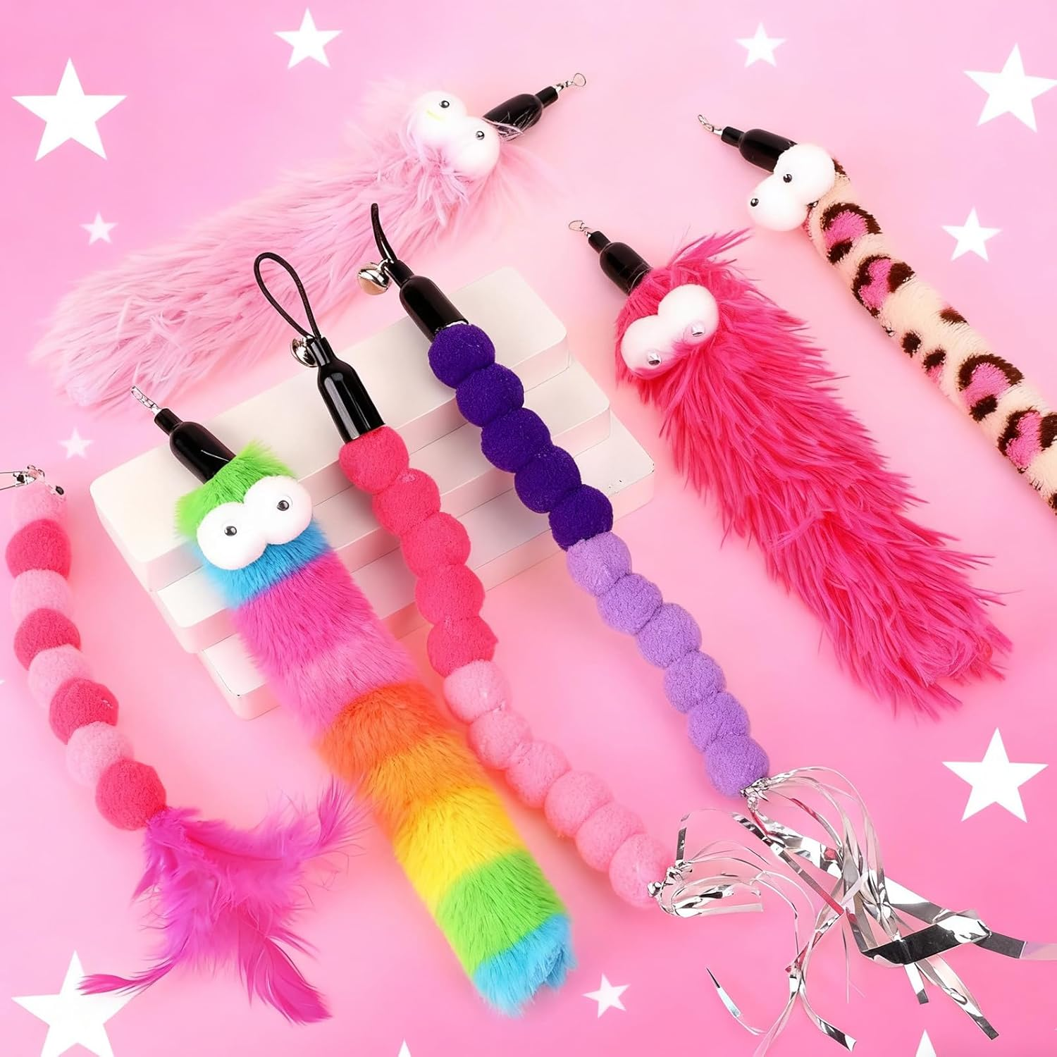 Styquenzer Cat Worm Toy Refills, 8 Pieces Cat Wand Replacement Worm Cats Toys Assorted Worms Feather Refill Toy Cats Wand Attachments for Interactive Indoor image number 3