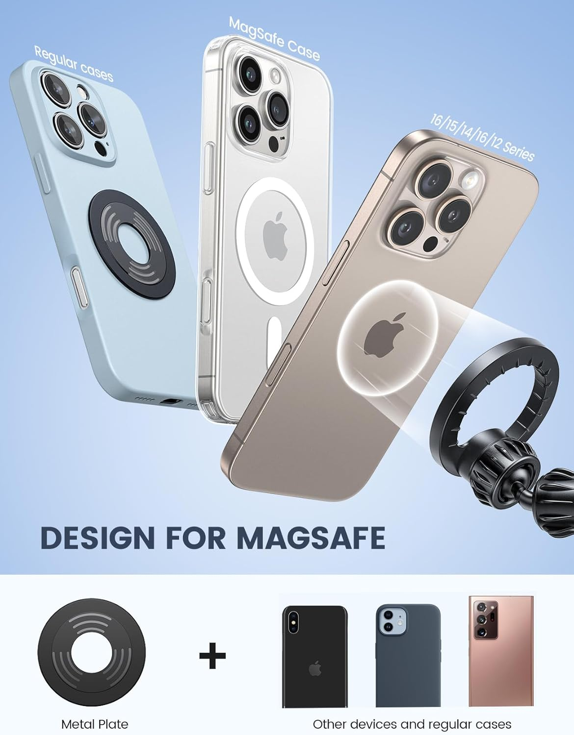 Lamicall for Mag Safe Car Mount - [20X N55 Magnets] Magnetic Phone Holder for Your Car Dashboard Vent Car Mount with 360 Rotatable Car Phone Holder for Iphone 16 15 14 13 12 Pro plus Max Mini image number 2