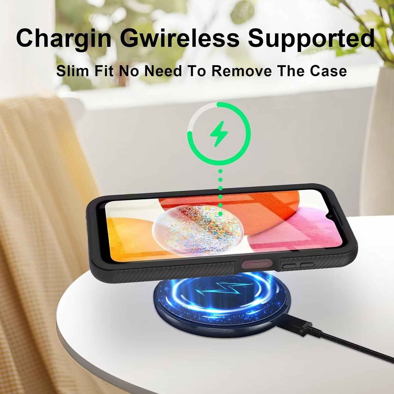 Bnvdfre Mobile Phone Case for Motorola Moto G24 / E14 / G04 / G04S / G24 Power Case and Tempered Glass with Built-In Screen Protector Shockproof Protective Case 360 Degree Full Protection TPU Silicone