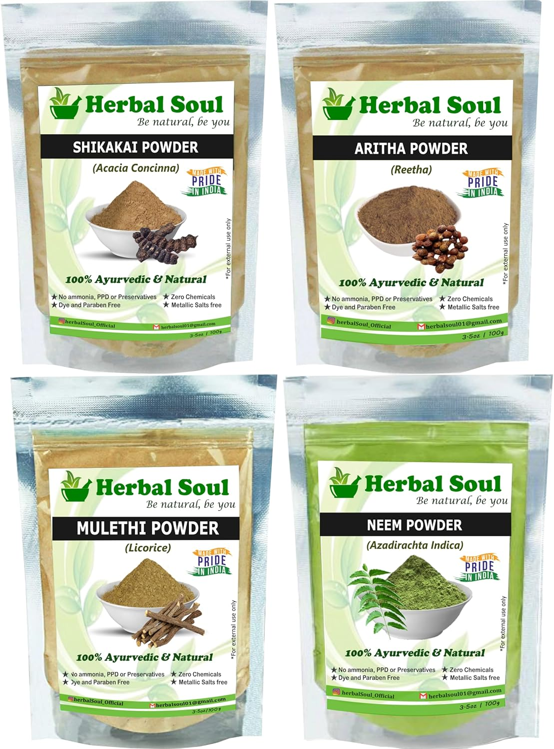 Herbal Soul Combo of Neem Powder + Mulethi Powder + Reetha Powder + Shikakai Powder | 400 Gm image number 5