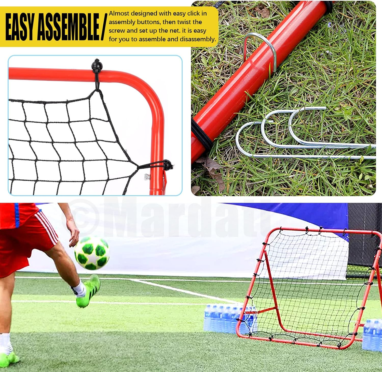 51Pcs Soccer Training Net, 40" X 40" Soccer Goal Net with Adjustable Angle Ball Bounce Back Net Portable Soccer Football Goal Trainer for Backyard Practice Training image number 3