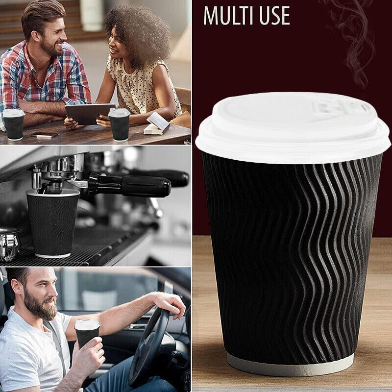 Disposable Coffee Cups 8Oz 12Oz 16Oz Bulk Takeaway Paper Triple Wall Take Away, Insulated for Hot Beverages with Lids Included
