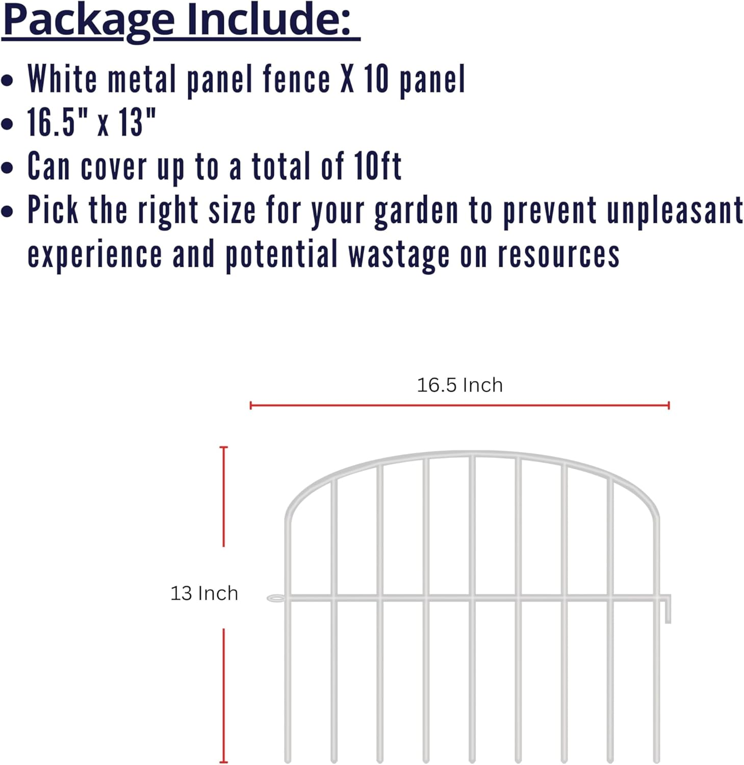 Shoplala Garden Fence Border (10 Panels) 12In(L) X 16.5In(H) Decorative Metal Wire Animal Barrier Fencing, Rustproof Flower Edging for Landscape Patio Outdoor Decor, Dog Gates and Border White M-L16.5 image number 2