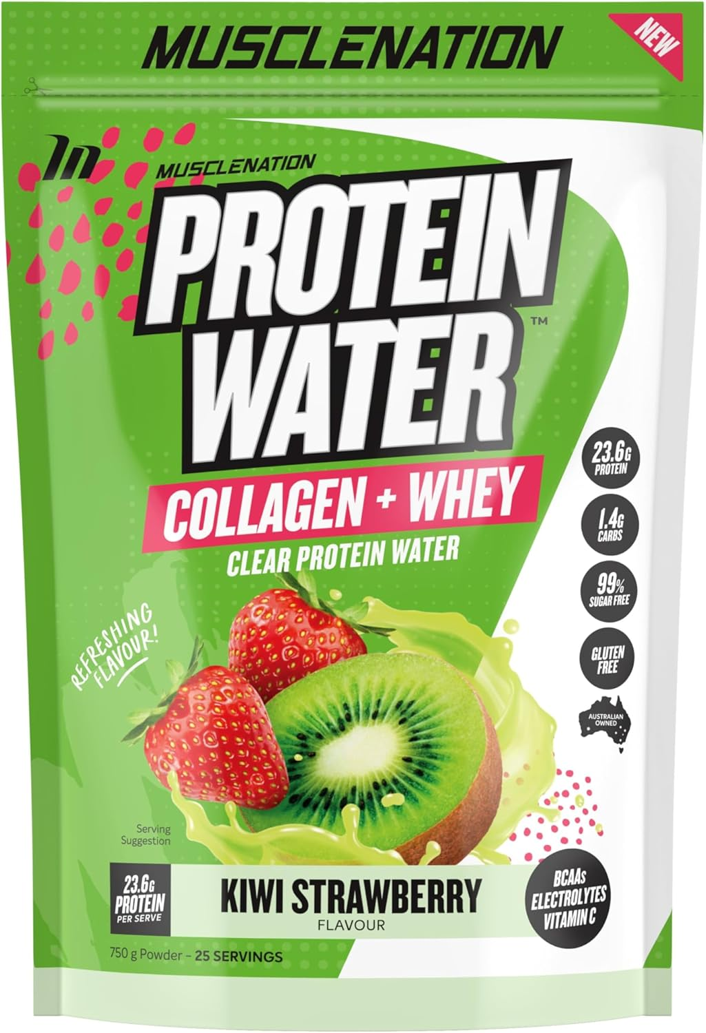 Muscle Nation Kiwi Strawberry Protein Water 750G (25 Serves) image number 1