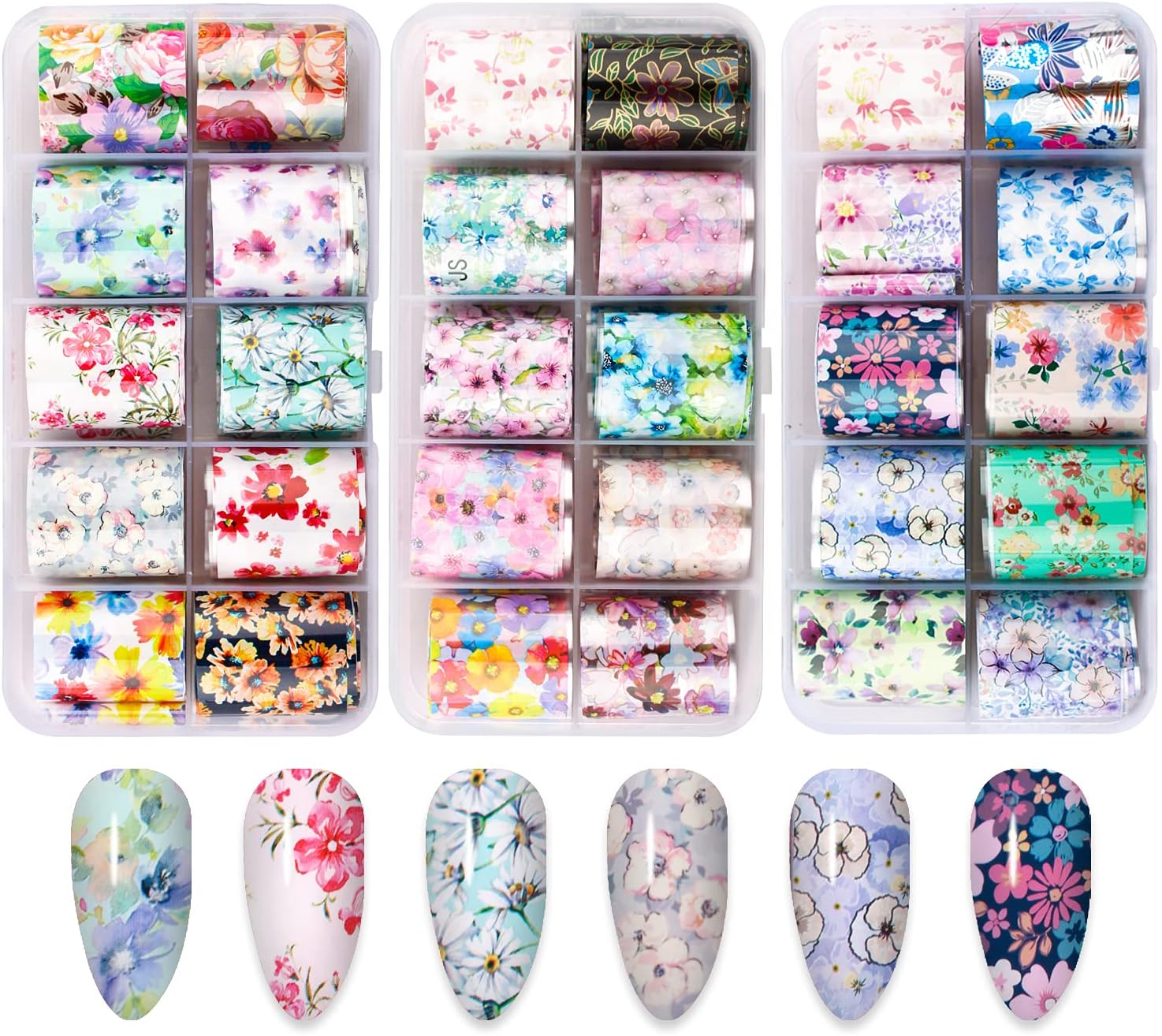 Nail Foil, DANNEASY 30 Rolls Nail Art Foil Transfer 3D Flower Stickers for Nails Blossoms Foils Nail Wraps for Nails Art Decorations Manicure Supplies image number 6