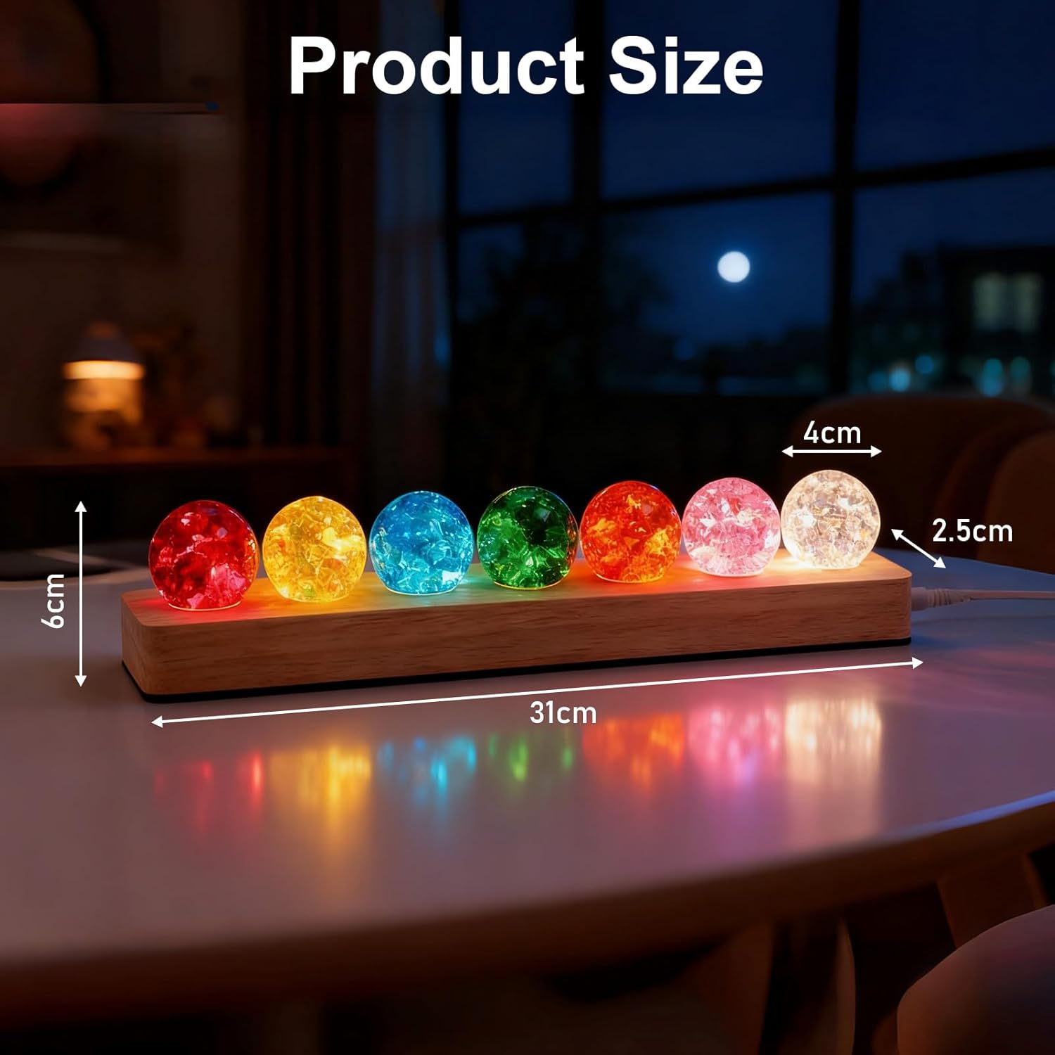 GBKDQQ 3D Crystal Ball Night Light, 7 Colours of Crystal Balls, USB 40 Mm Glass Ball with Wooden Base, Crystal Balls for Children'S Room, Boys, Girls, Bedroom Decoration and Gift image number 3
