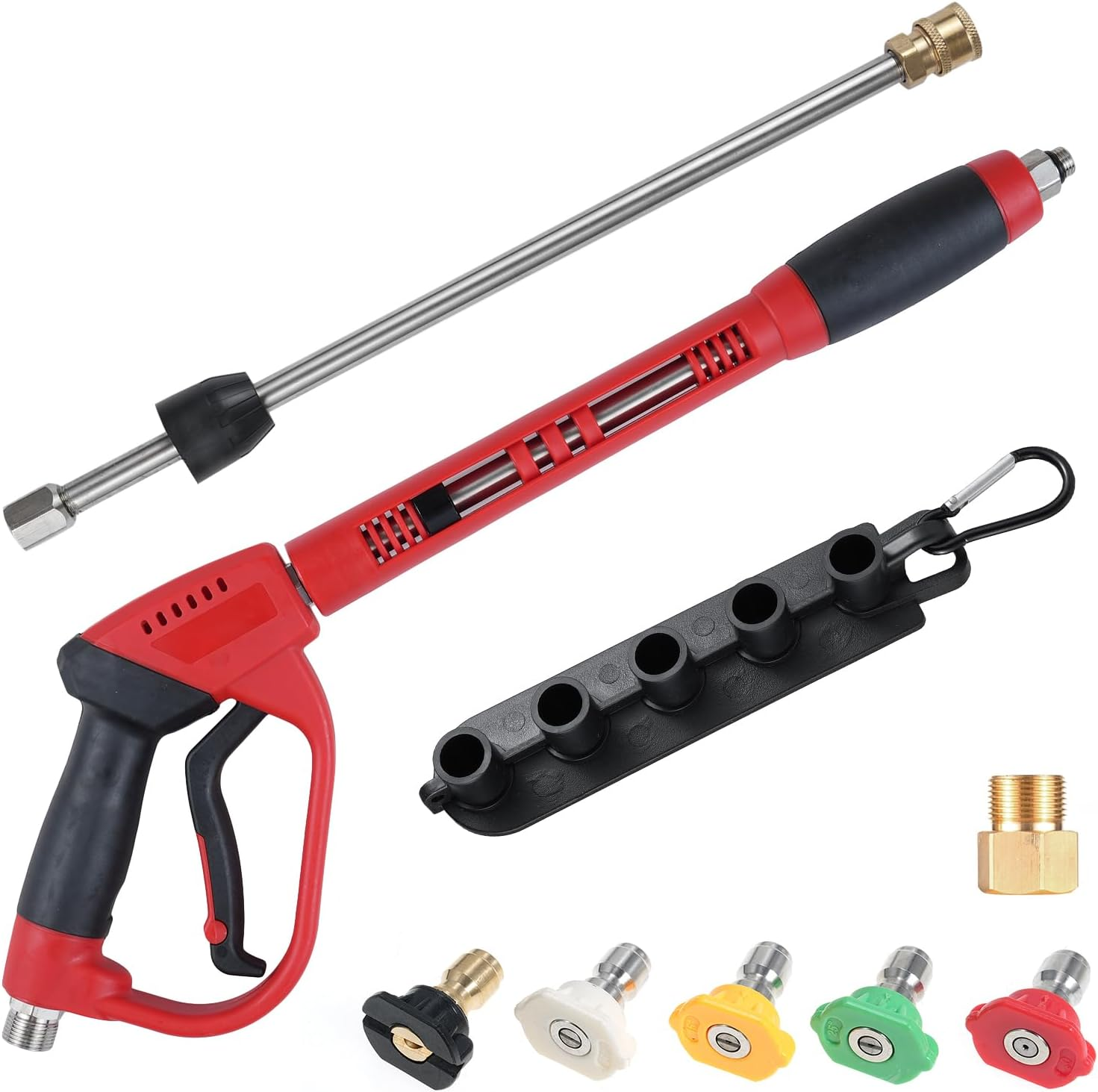 Eacam Pressure Washer Gun with Replacement Wand Extension, 5000PSI Washing Gun with 1/4Inch Quick Connect, M22 Water Hose Connector&5Pcs Color Nozzle Tips