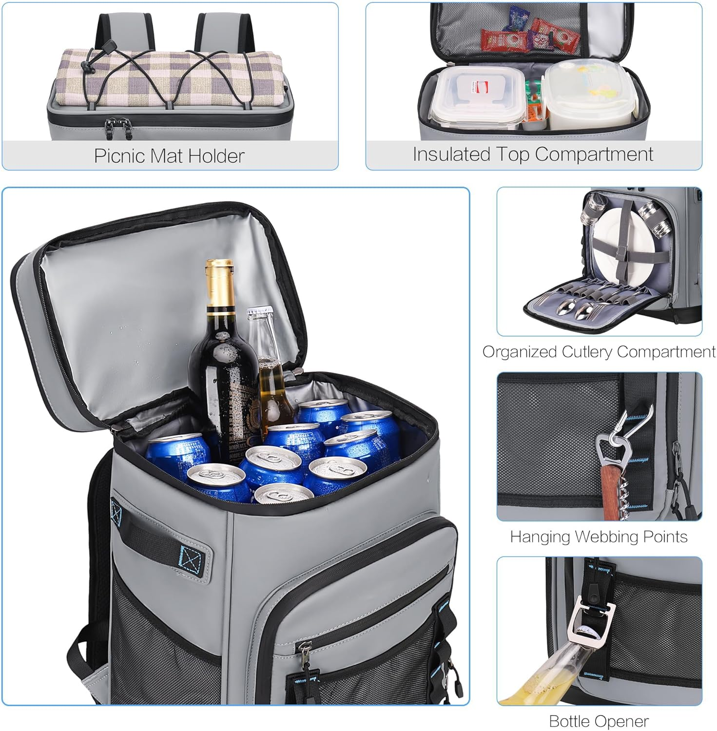 SIMTWO Lunch Backpack, 17.3 Inch Laptop Backpack, 30L Insulated Cooler Backpack for Men, Portable Computer Backpacks Work Bags for Travel, Camping, Fishing, Picnic - Black image number 6