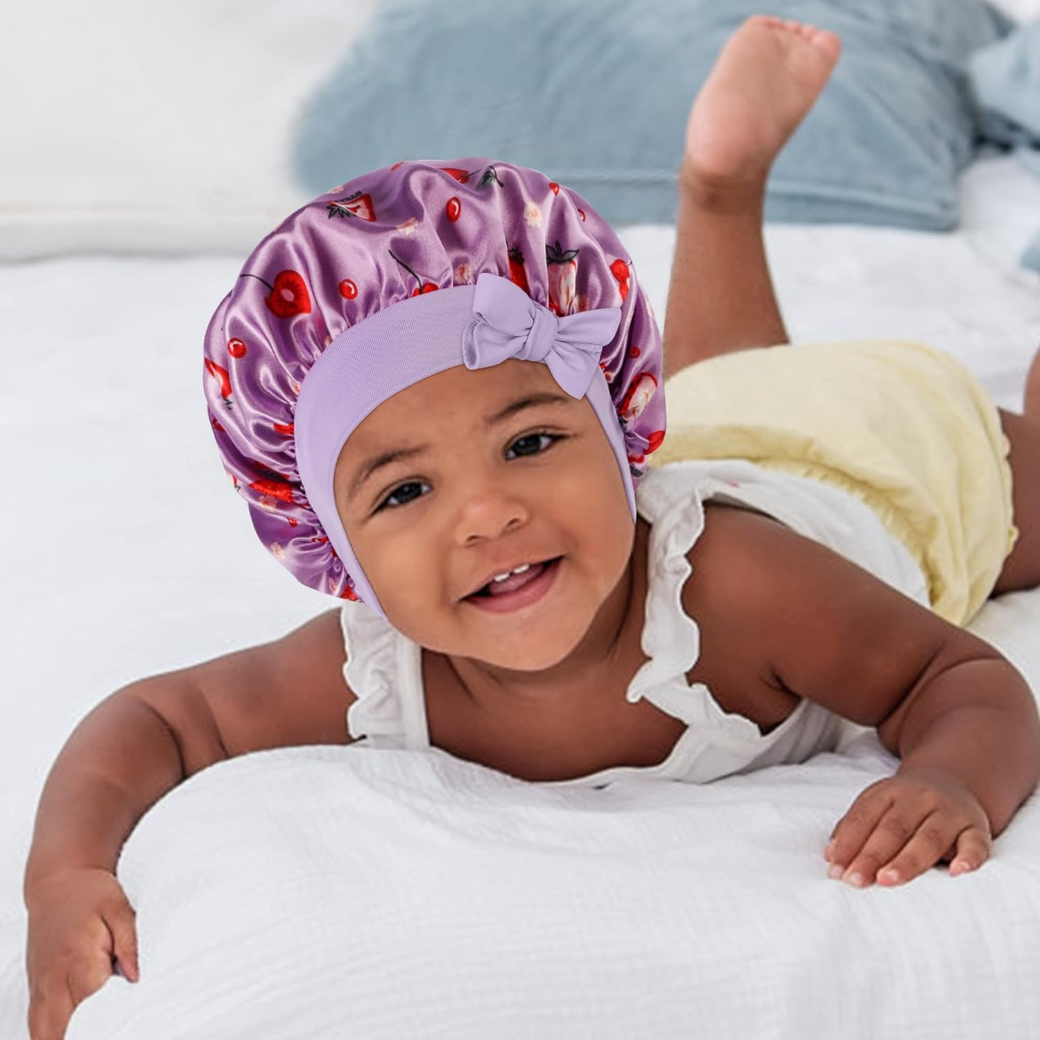 WEIPAO Kids Satin Bonnet - 3 Packs Baby Bonnet for Curly Hair Silk Sleep Cap with Adjustable Elasticated Soft Band for Child Toddler Baby image number 3