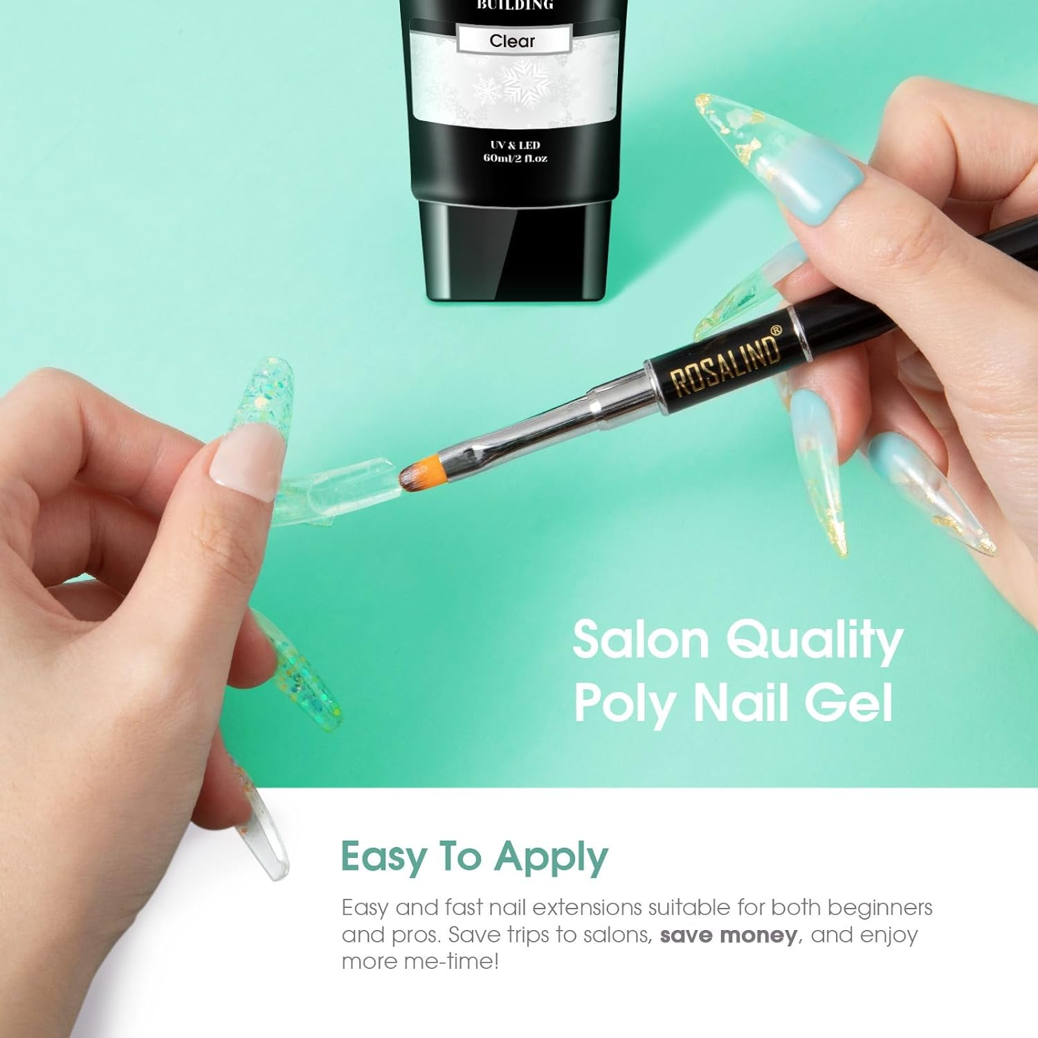 ROSALIND2 Oz Clear Poly Nail Gel, Poly Extension Gel Nail Art Acrylic Extension, Clear Poly Nail Gel Tube Extension Spring Gel Nail Builder for Women as Easter Clear Poly Nail Gel - Clear image number 4