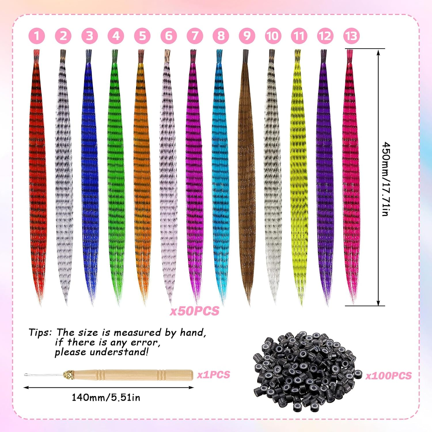 Hair Strands for Clip-In Hair Extensions, 52 Pieces, Hair Extensions, Clip-In Extensions, Colourful Hair Strands, Hair Extensions, Hair Extensions for Girls and Women image number 2