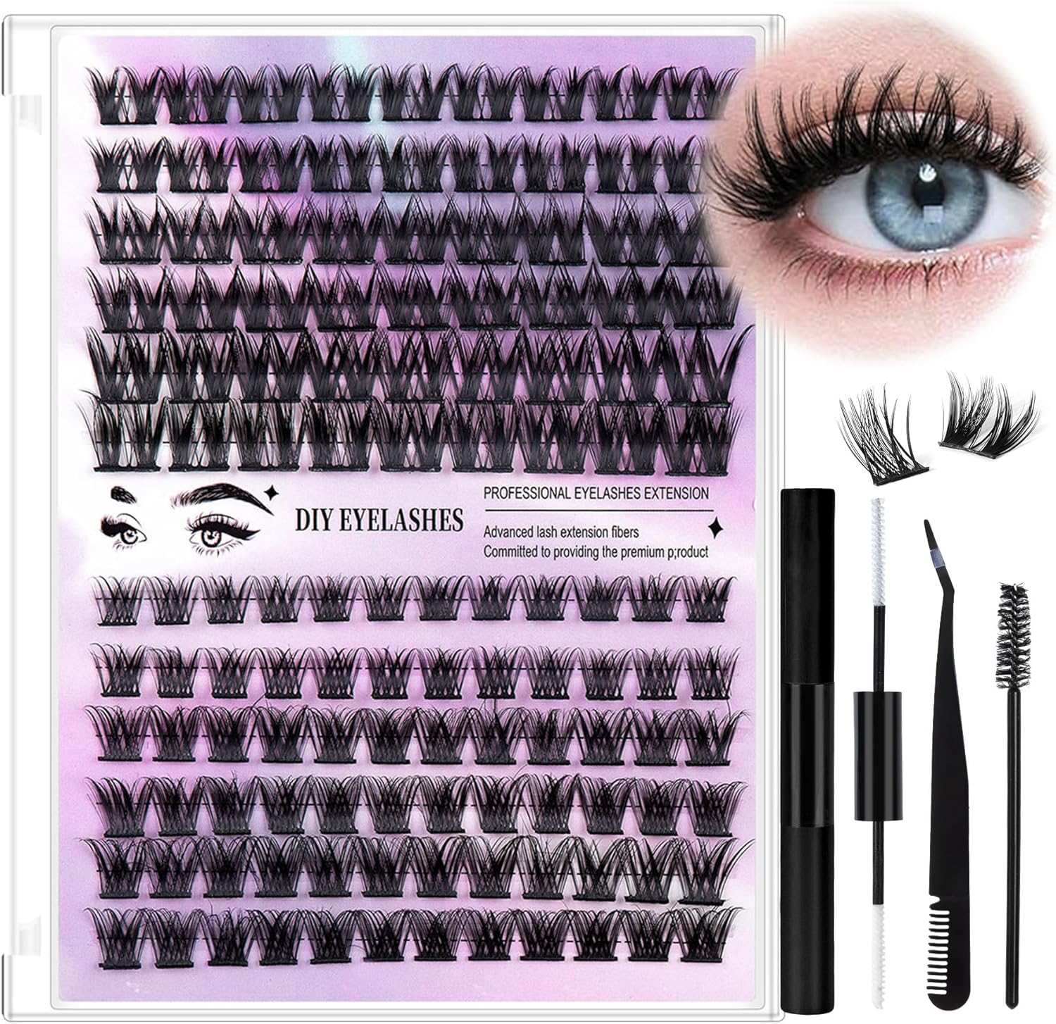Cluster Lashes - 280Pcs Wispy Individual Eyelashes 8-16Mm Mix Cluster D Curl DIY Fluffy Eyelash Extensions image number 6