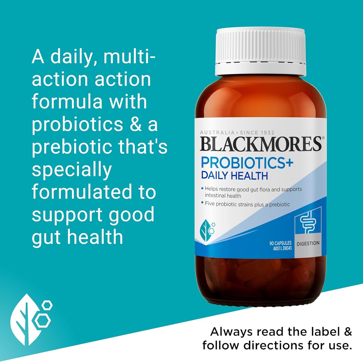 Blackmores Probiotics+ Daily Health | Maintains Intestinal Health & Restores Good Gut Flora | 90 Capsules image number 4