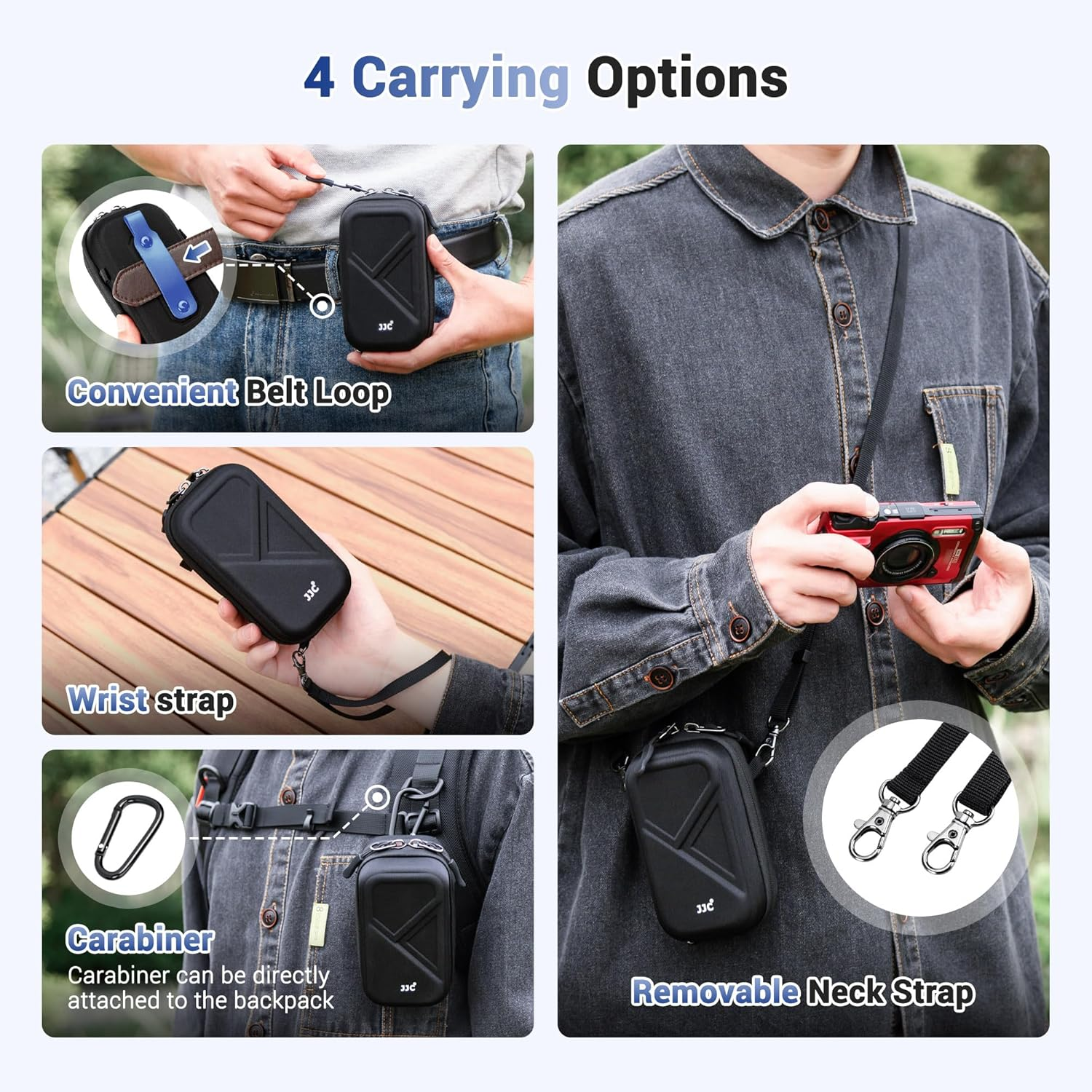 Hard Belt Camera Travel Case with Shoulder Strap Carabiner,Compact Camera Pouch for G7X Mark II Olympus TG-7 TG-6 TG-5 TG-4 Ricoh GR3 GR3X HDF Sony ZV-1 II ZV1 ZV-1F RX100 VII VI VA IV III II & More image number 3