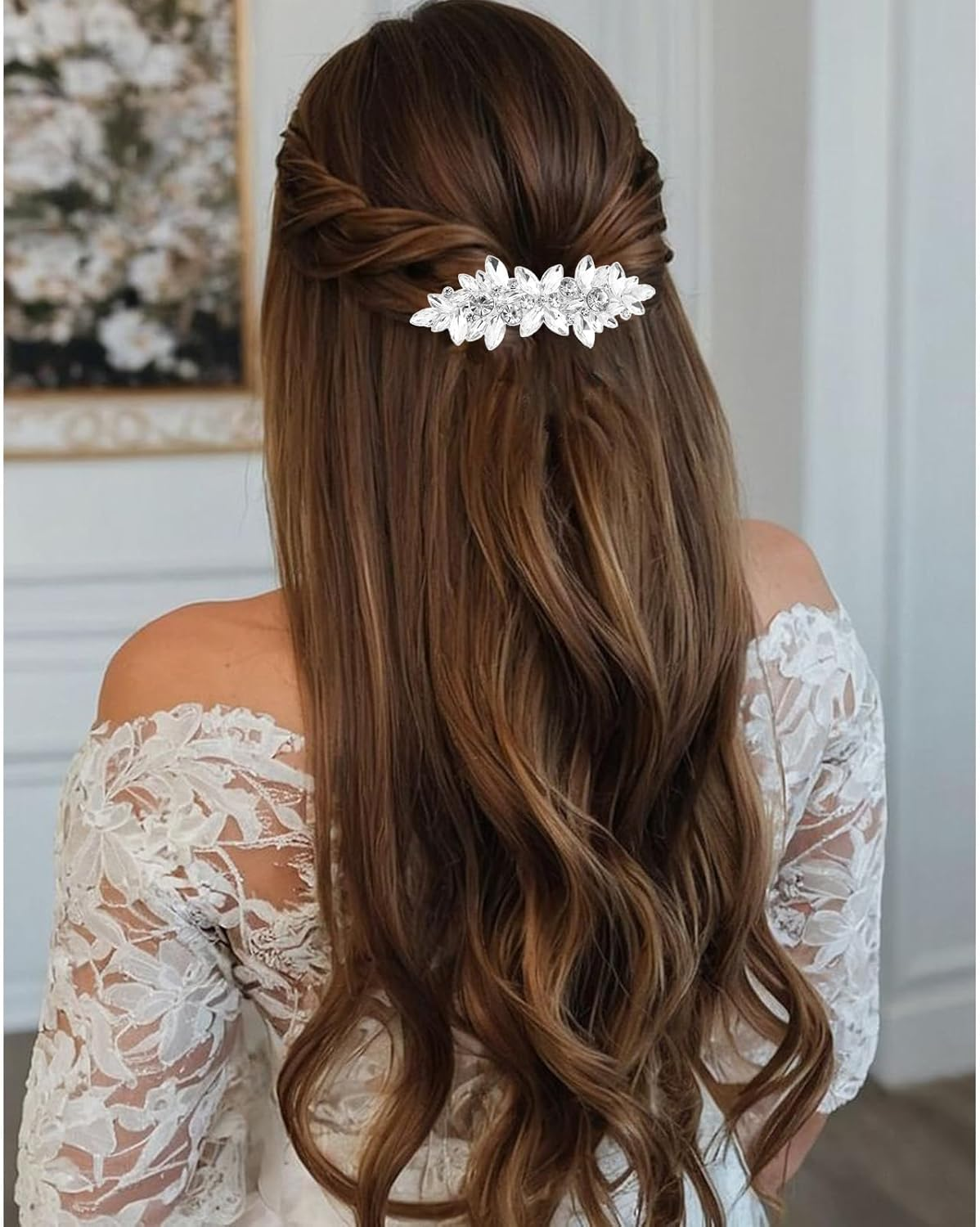4 Pcs Rhinestone Hair Clips for Women Hair Barrettes Silver Bridal Hair Accessories for Wedding Party Everyday image number 1