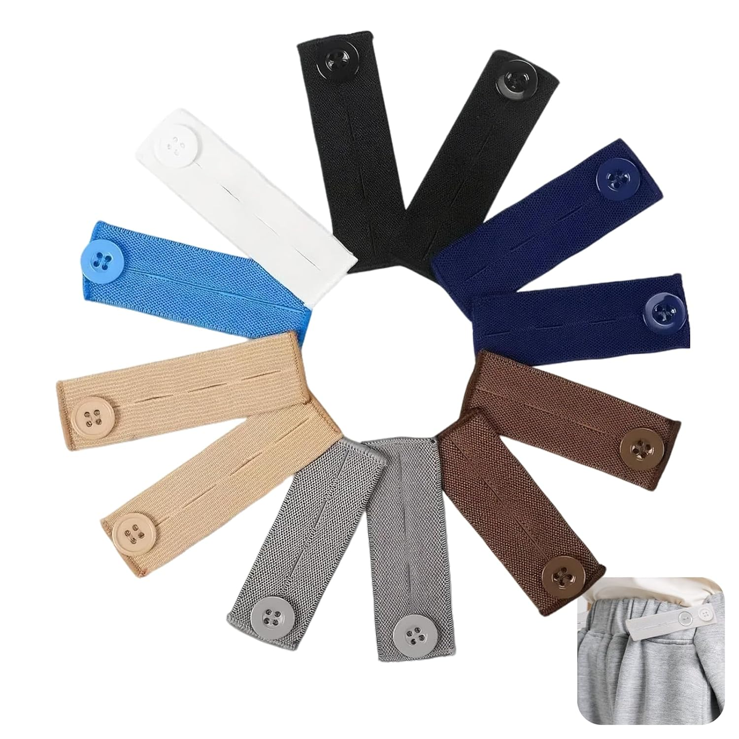 12 Pcs Adjustable Elastic Waist Extenders Set for Men and Women Comfortable Pants Button Extenders with 7 Color Options Perfect for Changing Waistlines, Pregnancy, and Daily Use image number 3