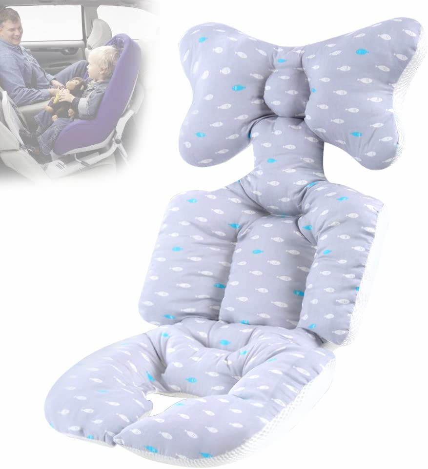 Baby Seat Pad Stroller Liner Universal 3D Air Mesh Breathable Car High Chair Cushion for Infant Soft Padding,Baby Carrier,Pram Non Slip Cushion for Baby Kid Toddler Infants (Grey Fish) image number 5