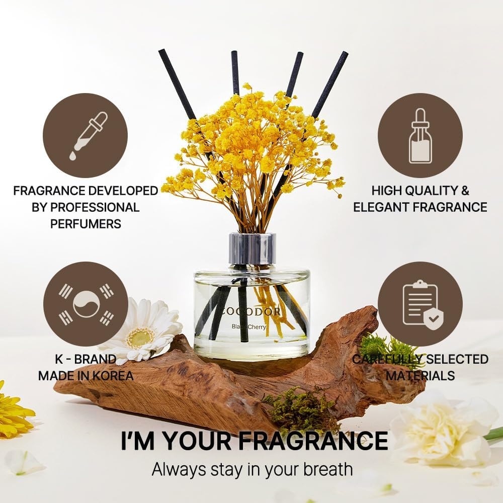 COCODOR Flower Reed Diffuser Set / 200Ml / Clean Linen/Scent Diffuser with Sticks Home Fragrance Reed Diffuser for Bathroom Shelf D&eacute;cor image number 1