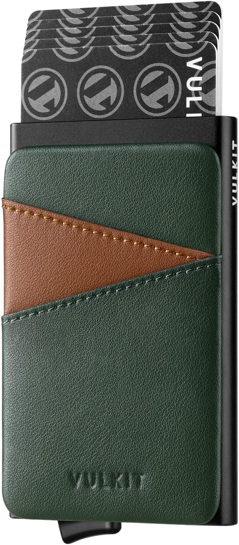 VULKIT Credit Card Holder Pop up Wallet with Extra Leather Slots RFID Blocking Slim Metal Card Case for Men or Women(Blue)