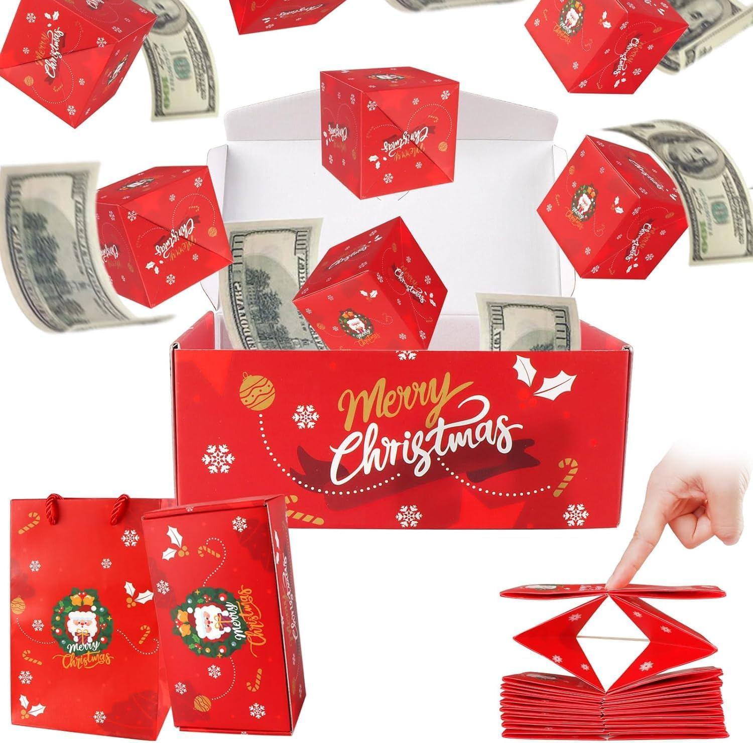 Surprise Gift Box Explosion for Money, 2026 New Unique Folding Bouncing Red Envelope Gift Box for Christmas Birthday New Year & Anniversary Parties (Red)