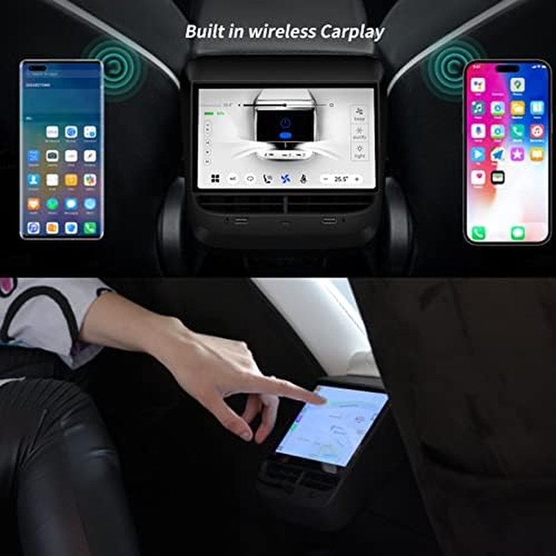 Rear Seat Display Screen, 7'' 1024X600 Touch Screen Android 12 Wifi Rear Passenger Display 32GB ROM Climate Media Control with Seat Heating and Adjustment for Tesla Y image number 1