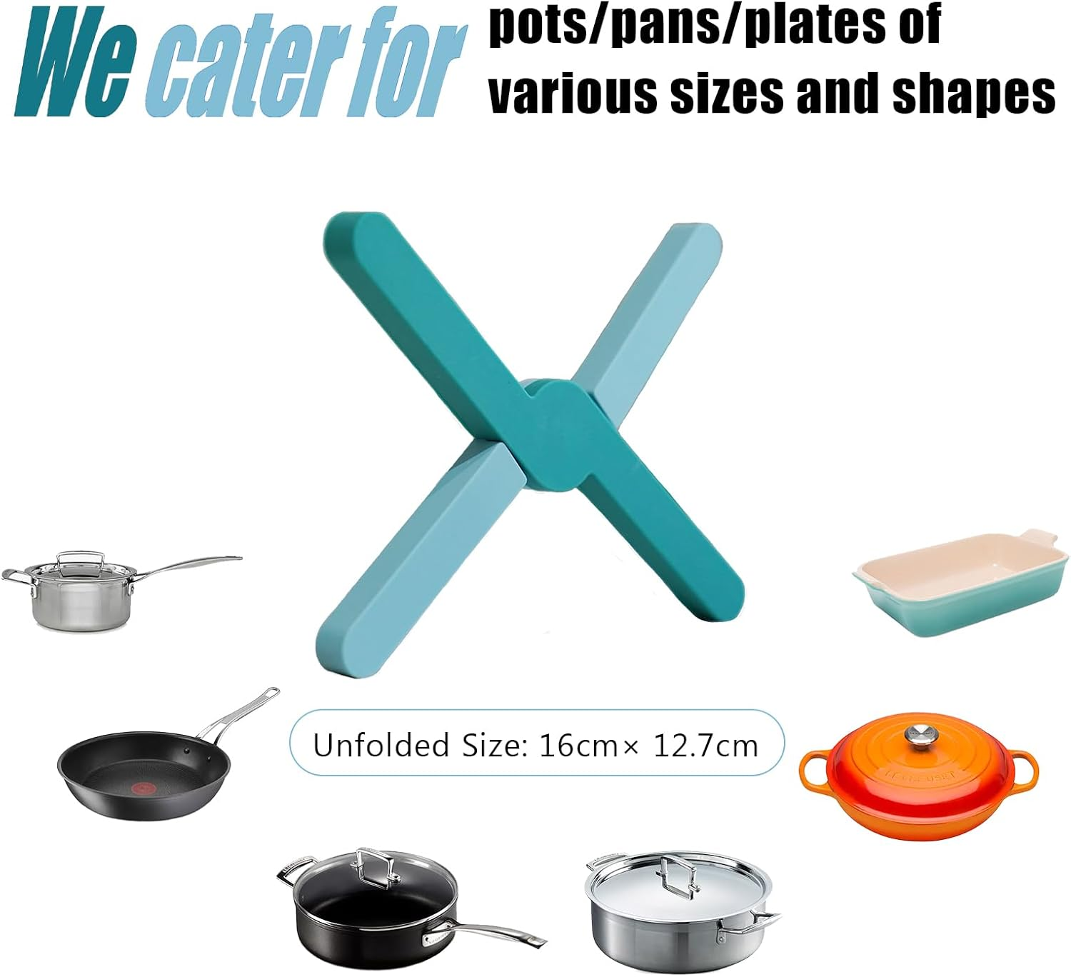 Ben & Bel Stylish X-Shaped Foldable Silicone Trivets Set of 2, Non-Slip Worktop Protector Heat Resistant for Hot Pans/Dishes/Plates/Pots, Ideal for Camping/Caravan, Blue+Blue image number 6