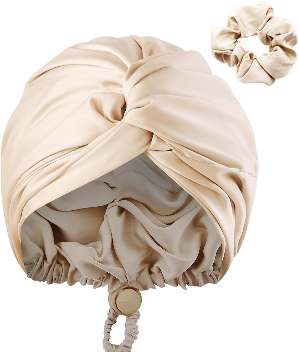 AUMA Adjustable Satin Silk Bonnet for Sleeping: Night Sleep Cap Turban for Women Men, Large Long Curly Hair Braid Wrap Tie Elastic Drawstring Band Stay on Head Unisex,Blue